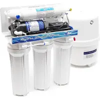 Naturewater omgekeerde osmose systeem met 5 filters, capaciteit 180 liter per dag, inclusief drukverhogingspomp en handmatig ventiel. RO-omgekeerde osmose installatie voor schoon drinkwater