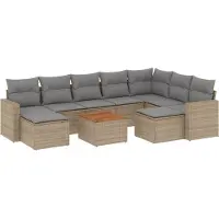 vidaXL 10-delige Loungeset met kussens poly rattan gemengd beige