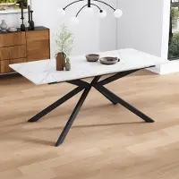OKWISH uitschuifbare eettafel, uitschuifbare tafel, rechthoekig (uitschuifbare eettafel, rechthoekige keukentafel, witte marmerlook), uitschuifbaar van 150-180 cm, wit