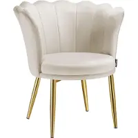 TecTake Fauteuil Stella - Kuipstoel met armleuning – Comfortabele Eetkamerstoel – Keukenstoel – Dikke vulling – Voor woonkamer en eetkamer – Met fluwelen bekleding - crème/goud