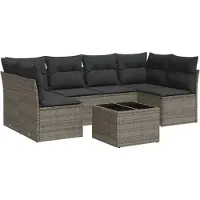 vidaXL 7-delige Loungeset met kussens poly rattan grijs