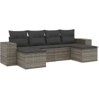 vidaXL 6-delige Loungeset met kussens poly rattan grijs
