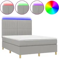 vidaXL Boxspring met matras en LED stof lichtgrijs 140x190 cm