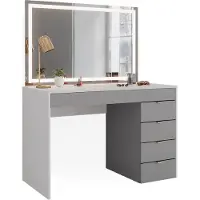 Vicco Elise Kaptafel met licht – 115 cm met LED-spiegel Wit/grijs/grijs