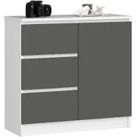 Akord Ladekast JERRY met 3 Lades en 2 Deuren / Furniture Factory / Wit - Grafietgrijs / 80 x 77 x 35 cm