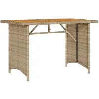 vidaXL Tuintafel met houten blad 110x68x70 cm poly rattan beige