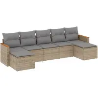 vidaXL 7-delige Loungeset met kussens poly rattan gemengd beige