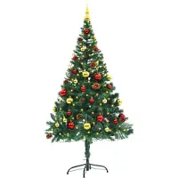 Prolenta Maison Exclusive - Kunstkerstboom met verlichting en ballen, groen, 150 cm