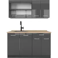 Vicco Eenpersoonskeuken R-Line Antraciet Hoogglans 140 cm zonder werkblad, Model 53541