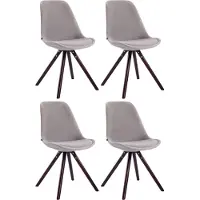 CLP Set van 4 stoelen Toulouse, fluweel, rond model met zitkussen en ronde houten poten, crème kleurig frame, natuurlijke kleur