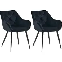 CLP Set van 2 eetkamerstoelen, model Cassis, met fluwele bekleding en gestikte rugleuningen, blauw. Materiaal: fluweel