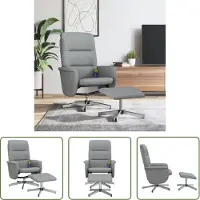 The Living Store Relaxstoel - Massagestoel - Massagestoel verstelbaar met voetenbank stof lichtgrijs - Ergonomische Stoel - Lounge Stoel - Elektrische Massage
