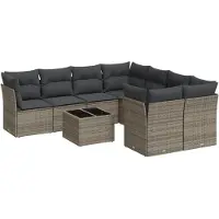 vidaXL 9-delige Loungeset met kussens poly rattan grijs