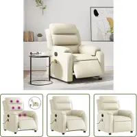 The Living Store Massagestoel - Elektrische Massagestoel - Massagestoel verstelbaar elektrisch kunstleer crèmekleurig - Kunstleder Bank - Lounge Stoel - Relaxstoel