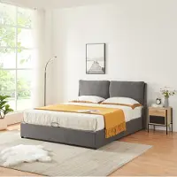 En.casa Gestoffeerd bed 'Lunner', tweepersoonsbed met bedlade, 160 x 200 cm, donkergrijs