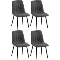 CLP Dijon Set van 4 Eetkamerstoelen - Zonder armleuning - Metaal onderstel - zwart Stof
