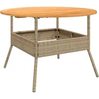 vidaXL Tuintafel met acaciahouten blad Ø110x71 cm poly rattan beige