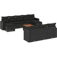 vidaXL 11-delige Loungeset met kussens poly rattan zwart