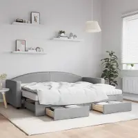 Prolenta Maison Exclusive - Uittrekbaar dagbed met lades, lichtgrijs, 80x200 cm, gestoffeerd