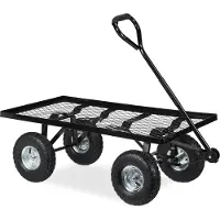 Relaxdays bolderkar tuin - luchtbanden - tot 200 kg - staal - 34,5 x 51 x 96 cm - transportkar - zwart