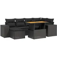 vidaXL 7-delige tuinmeubelset met kussens, zwart, polyrotan