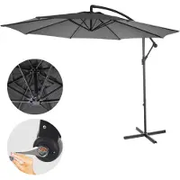 Mendler Acerra zweefparasol, parasol, Ø 3m kantelbaar, polyester/staal 11kg ~ grijs zonder voet