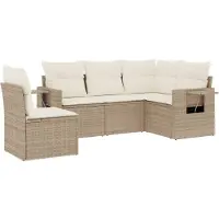 vidaXL 5-delige Loungeset met kussens poly rattan beige