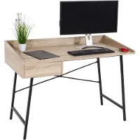 Mendler Bureau HWC-J97, kantoorbureau, computerbureau, met lade, 3D-structuur, 98x114x60 cm, MVG-gecertificeerd, eikenlook