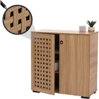 Mendler Ladekast -N87, buffetkast dressoir, 3D vlechtwerk design 2 deuren 3 opbergvakken soft-close, 82x80x37cm ~ bruin