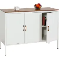 Mendler Ladekast -L84, buffetkast dressoir, 3 deuren metaal 90x120x40cm, gemelamineerd ~ wit