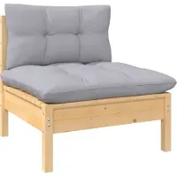The Living Store Tuinset - Tuinbank - Tuinmiddenbank met grijze kussens massief grenenhout - Lounge Set - Buitendecoratie - Houten Bank