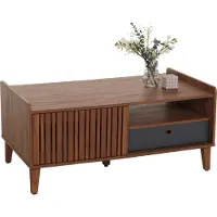MCW Salontafel -M48, salontafel sofatafel, mango massief hout 52x114x59cm ~ walnoot look, donkergrijze lade