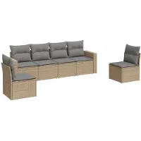 vidaXL 6-delige Loungeset met kussens poly rattan beige