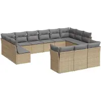 vidaXL 13-delige Loungeset met kussens poly rattan beige