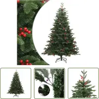 The Living Store Kunstkerstboom, inklapbaar, met kegeltjes en bessen, 180 cm