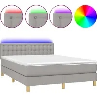 Syfax Boxspring met matras en LED stof lichtgrijs 140x200 cm
