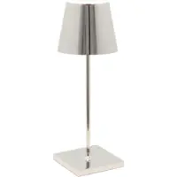 Zafferano Poldina mini-acculamp binnenkant glanzend chroom mini, dimbaar, chroom / zilver, Woon-/ Eetkamer, Aluminium, Modern