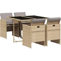 vidaXL 5-delige Tuinset met kussens poly rattan gemengd beige