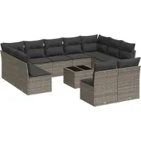 vidaXL 12-delige Loungeset met kussens poly rattan grijs