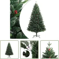The Living Store Kerstboom - Kunstkerstboom - Kunstkerstboom met scharnieren en rode bessen 240 cm - Kerstdecoratie - Pvc Kerstboom - Pe Kerstboom