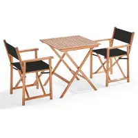 Oviala - Vierkante inklapbare bistrotafel en 2 inklapbare zwarte stoelen - Sete
