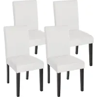 Mendler Set van 4 eetkamerstoelen Keukenstoel Littau ~ kunstleer, mat wit, donkere poten