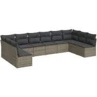 vidaXL 10-delige Loungeset met kussens poly rattan grijs