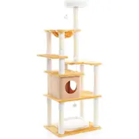 Fudajo kraboom in wit/bruin, 164 cm hoog, kattenkraboom met kattenhuis en ligplaats, kattenboom met sisal, pluche en speeltjes