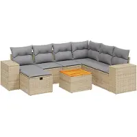 vidaXL 8-delige Loungeset met kussens poly rattan gemengd beige