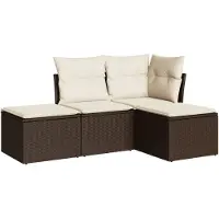 vidaXL 4-delige Loungeset met kussens poly rattan bruin
