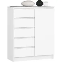 Akord Kommode K80 met 5 Lades en 1 Deur / Furniture Factory / Wit / 80 x 97 x 35 cm