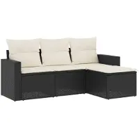 vidaXL 4-delige Loungeset met kussens poly rattan zwart