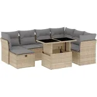 vidaXL 8-delige Loungeset met kussens poly rattan beige