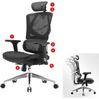 Sihoo bureaustoel bureaustoel ergonomisch, lendensteun hoge rugleuning 3D armleuningen ~ mesh zwart